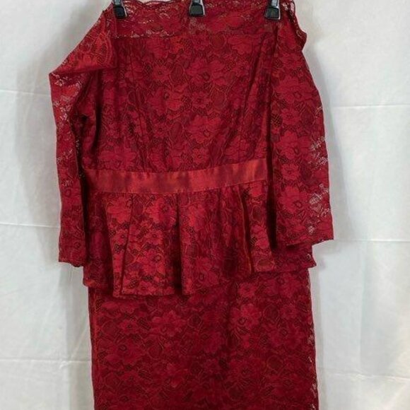Dark Red Lace Off Shoulder Peplum Dress - Picture 5 of 10